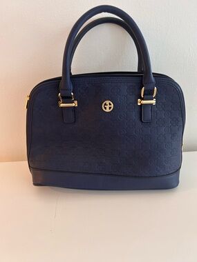 Giani Bernini Navy Embossed Top-Handle Satchel with Gold Hardware